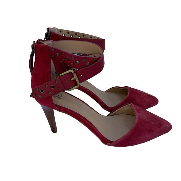 New Joe's Jeans Red Suede Pointed Toe D'Orsay Studded Buckled Heeled Pump 6.5M - Picture 3 of 8